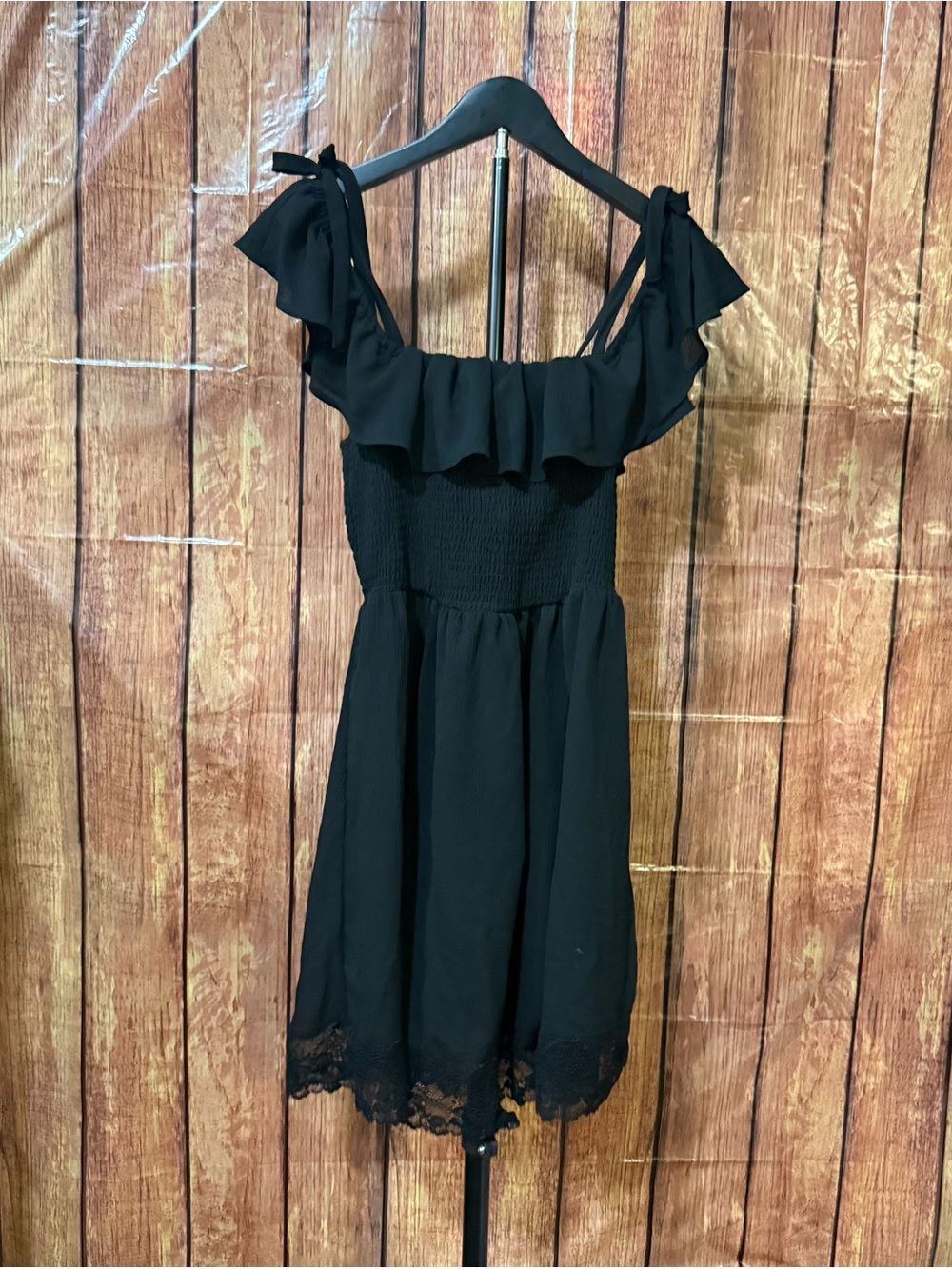 Smocked Black Ruffle Swim Cover-Up Dress